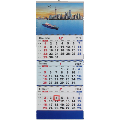 Custom Design Comb Binding Offset Paper Printing 3 Month View Fold Wall Year Calendar